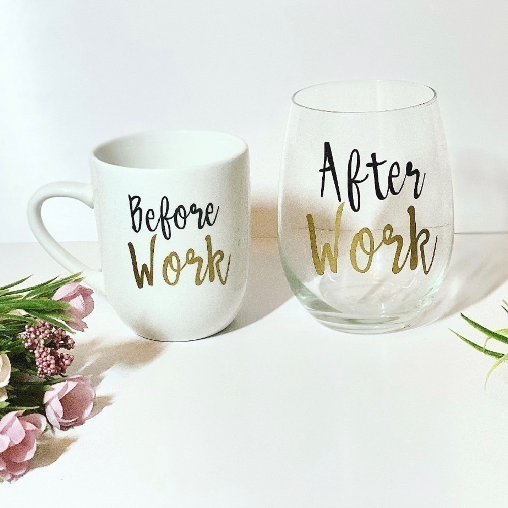 Before Work & After Work Mug & Wine Glass Set